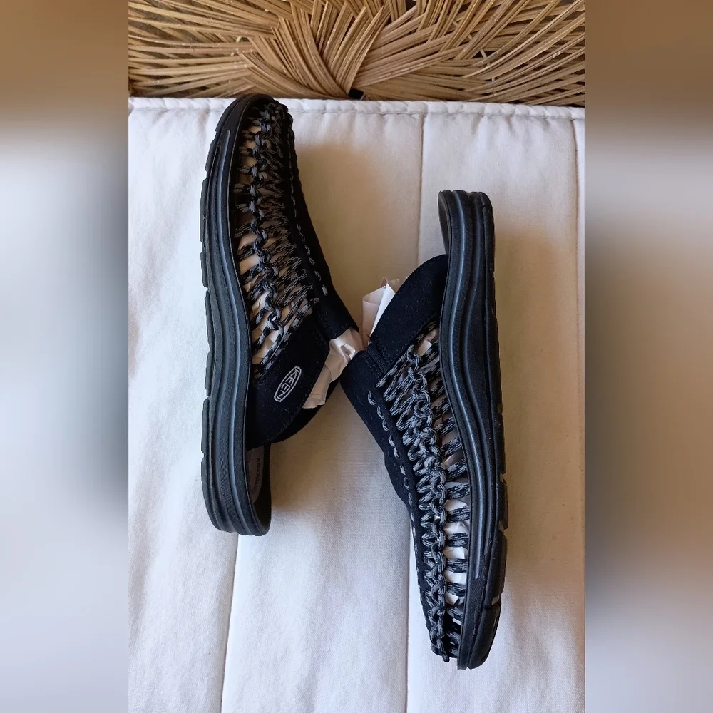Keen Black Slip-On Shoes with Braided Accents_11.5